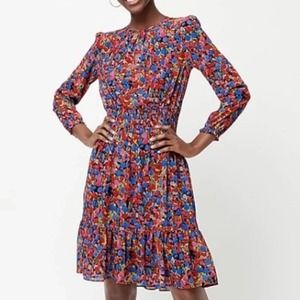 J. Crew Cinched-Waist Watercolor Floral Ruffle Hem Knee Length Dress Size XS